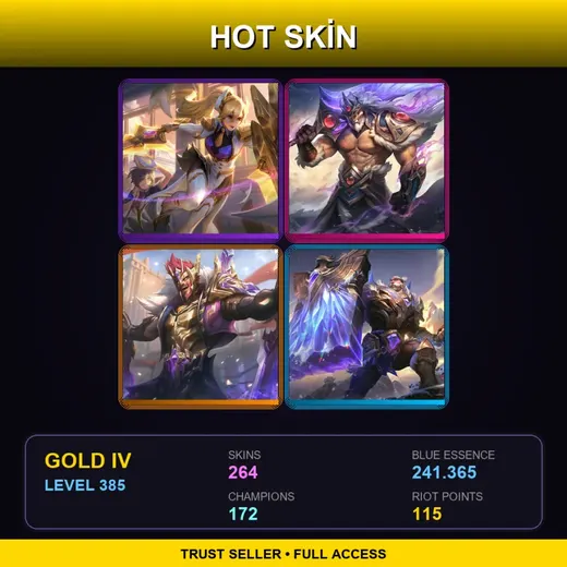 LAS | Victorious Tryndamere | Prestige Battle Academia Leona | Victorious Draven | Victorious Braum | 264 Skin | 172 Champ | Gold IV | Lv385