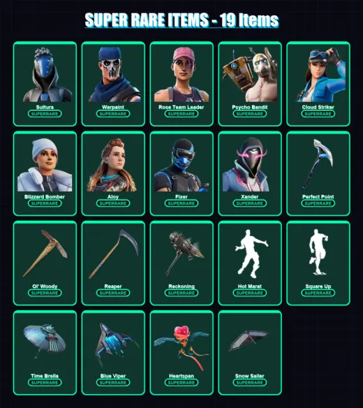 [PC/XBOX] | Sultura | Warpaint | Rose Team Leader | Psycho Bandit | Cloud Striker | 458 skin | 414 pickaxe | 288 emote | 254 glider | Lv3199
