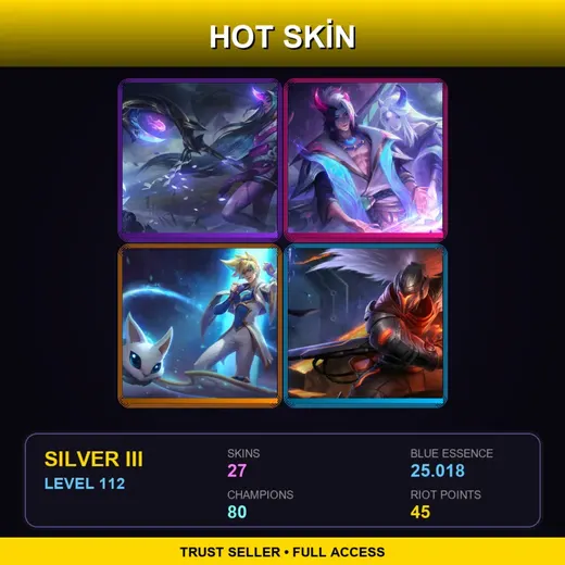 LAN | Spirit Blossom Soraka | Spirit Blossom Aphelios | Star Guardian Ezreal | PROJECT: Yasuo | 27 Skin | 80 Champ | Silver III | Lv112