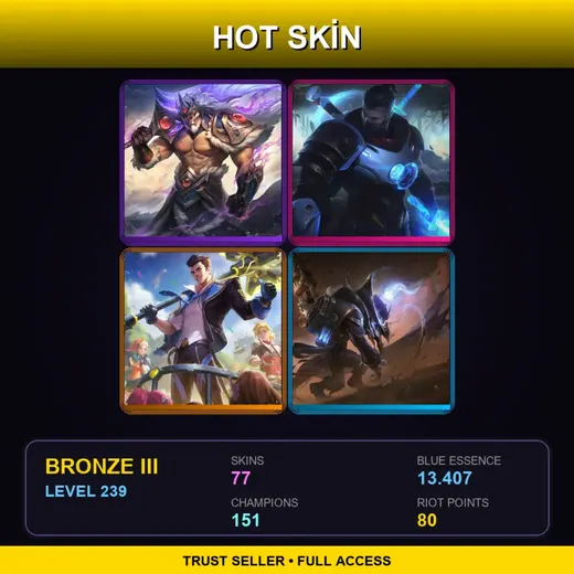 TR | Victorious Tryndamere | Battle Academia Jayce | High Noon Twitch | Spirit Blossom Sett | 77 Skin | 151 Champ | Bronze III | Lv239