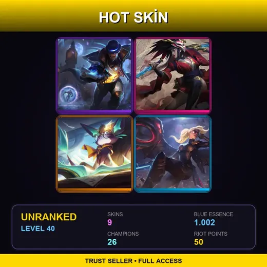 ME | Pulsefire Twisted Fate | Blood Moon Akali | Battle Principal Yuumi | Riot Kayle | 9 Skin | 26 Champ | Lv40 — Pulsefire Twisted Fate
