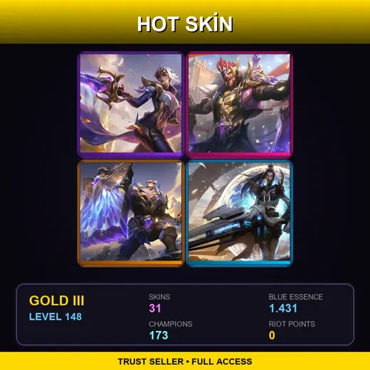 LAS | Victorious Fiora | Victorious Draven | Victorious Braum | Pulsefire Caitlyn | 31 Skin | 173 Champ | Gold III | Lv148