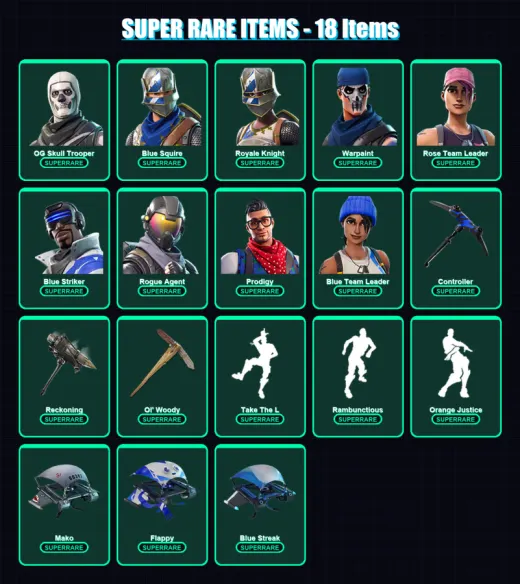[PC/XBOX/PSN] | OG Skull Trooper | Blue Squire | Royale Knight | Warpaint | Rose Team Leader | 49 skin | 25 pickaxe | 88 emote | 37 glider | Lv260