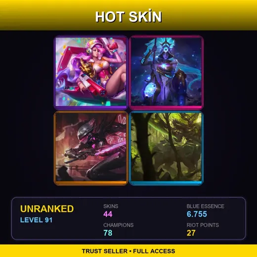 EUW | Cosmic Huntress Nidalee | Arcade Miss Fortune | PROJECT: Fiora | Elderwood Hecarim | 44 Skin | 78 Champ | Lv91