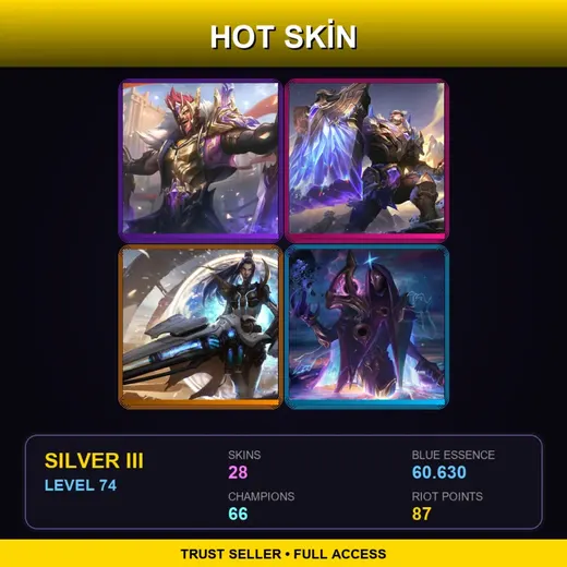 KR | Victorious Draven | Victorious Braum | Pulsefire Caitlyn | Dark Cosmic Jhin | 28 Skin | 66 Champ | Silver III | Lv74