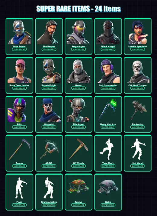 [PS4/PS5/XBOX/PC] | Blue Squire | The Reaper | Rogue Agent | Black Knight | Sparkle Specialist | 107 skin | 68 pickaxe | 94 emote | 72 glider | Lv10