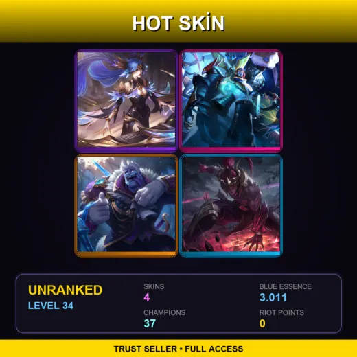 LAS | Victorious Sona | SKT T1 Ryze | Frozen Prince Mundo | Nightbringer Lee Sin | 4 Skin | 37 Champ | Lv34