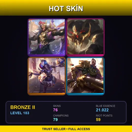 LAN | Victorious Draven | Conqueror Alistar | Victorious Orianna | Victorious Graves | 76 Skin | 79 Champ | Bronze II | Lv183