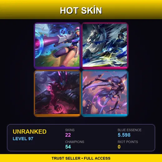 LAN | Blood Moon Tryndamere | Star Guardian Akali | Elderwood Veigar | Arcade Caitlyn | 22 Skin | 54 Champ | Lv97