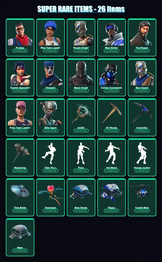 [PS4/PS5/XBOX/PC] | Prodigy | Blue Team Leader | Royale Knight | Blue Striker | The Reaper | 231 skin | 265 pickaxe | 194 emote | 242 glider | Lv343