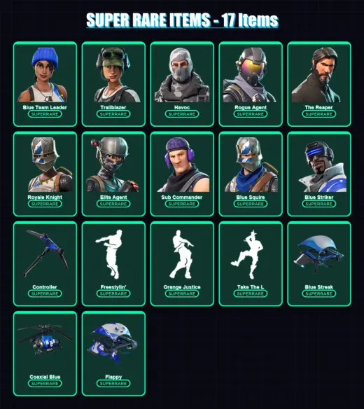 [PC/XBOX] | Blue Team Leader | Trailblazer | Havoc | Rogue Agent | The Reaper | 34 skin | 33 pickaxe | 30 emote | 32 glider | Lv358