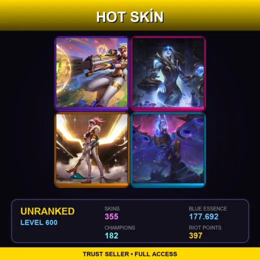 NA | Prestige Arcade Caitlyn | Cosmic Queen Ashe | Prestige K/DA Akali (2022) | Cosmic Flight Anivia | 355 Skin | 182 Champ | Lv600