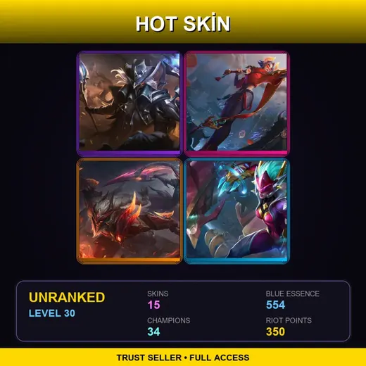 NA | High Noon Viktor | Lunar Beast Fiora | Dragonslayer Olaf | Super Galaxy Shyvana | 15 Skin | 34 Champ | Lv30