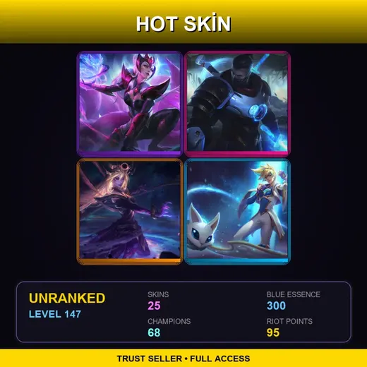 LAN | Challenger Ahri | Star Guardian Ezreal | Blood Moon Akali | Pulsefire Shen | 25 Skin | 68 Champ | Lv147
