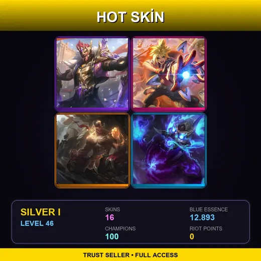 TR | Victorious Draven | Battle Academia Ezreal | God Fist Lee Sin | Spirit Fire Brand | 16 Skin | 100 Champ | Silver I | Lv46 — Dark Waters Vladimir