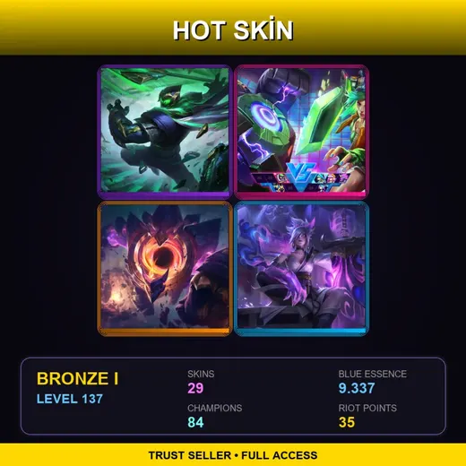 LAS | Conqueror Jax | Arcade Riven | Dark Star Malphite | Spirit Blossom Riven | 29 Skin | 84 Champ | Bronze I | Lv137