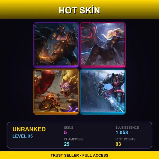EUW | Pirate Ryze | Riot Kayle | El Rayo Volibear | Dreadknight Garen | 5 Skin | 29 Champ | Lv35