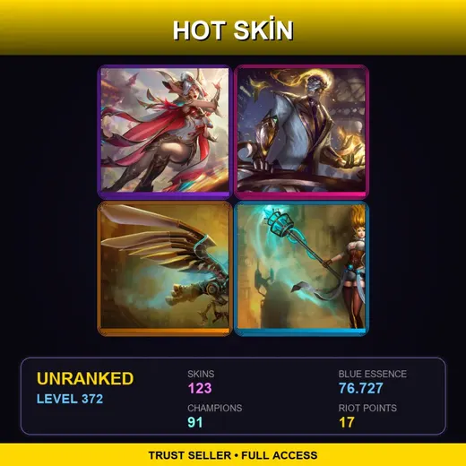 RU | Prestige Brave Phoenix Xayah | Prestige Debonair Brand | Hextech Anivia | Hextech Janna | 123 Skin | 91 Champ | Lv372