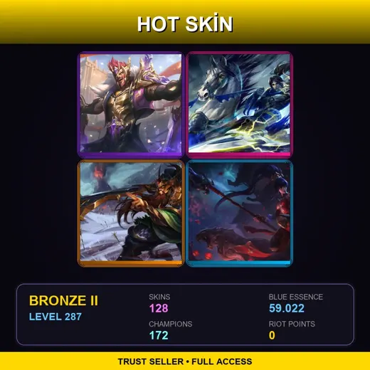 SG | Victorious Draven | Spirit Blossom Yorick | Blood Moon Tryndamere | Battle Academia Wukong | 128 Skin | 172 Champ | Bronze II | Lv287