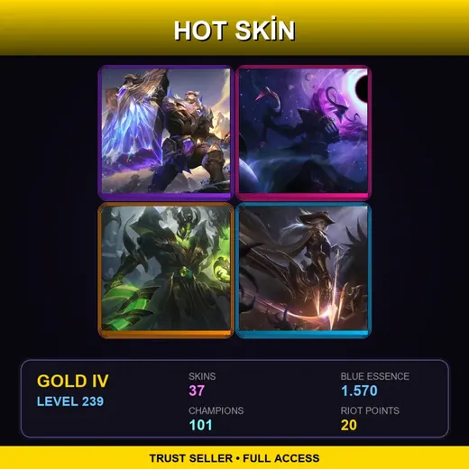 BR | Victorious Braum | High Noon Ashe | PROJECT: Irelia | Blood Moon Aatrox | 37 Skin | 101 Champ | Gold IV | Lv239