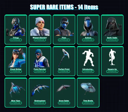 [PS4/PS5/XBOX/PC] | Trilogy | Blizzard Bomber | Fixer | Sultura | Darth Vader | 110 skin | 140 pickaxe | 103 emote | 120 glider | Lv1828