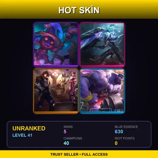 EUW | Elderwood Veigar | Lunar Eclipse Senna | Wild Card Shaco | Mr. Mundoverse | 5 Skin | 40 Champ | Lv41 — Wild Card Shaco