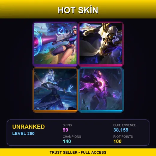 LAS | High Noon Mordekaiser | Battle Academia Garen | Battle Academia Ezreal | Cosmic Reaver Kassadin | 99 Skin | 140 Champ | Lv260