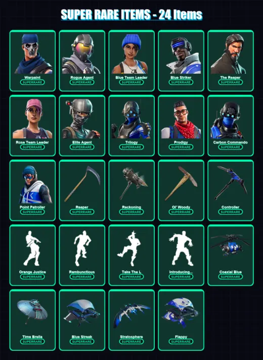 [PC/XBOX] | Warpaint | Rogue Agent | Blue Team Leader | Blue Striker | The Reaper | 164 skin | 131 pickaxe | 196 emote | 130 glider | Lv1402