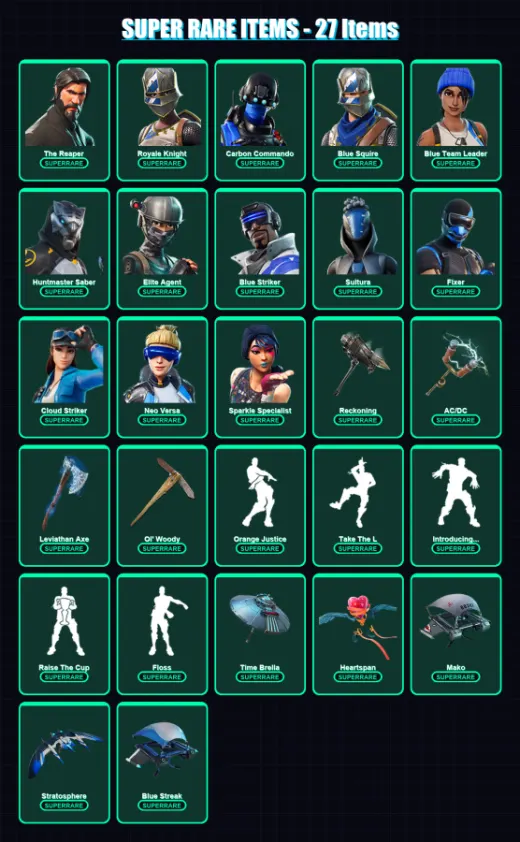 [PC] | The Reaper | Royale Knight | Carbon Commando | Blue Squire | Blue Team Leader | 317 skin | 357 pickaxe | 289 emote | 252 glider | Lv4009
