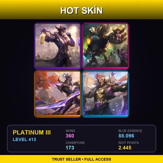 EUW | Victorious Twisted Fate | Victorious Blitzcrank | Victorious Master Yi | Victorious Draven | 360 Skin | 173 Champ | Platinum III | Lv413