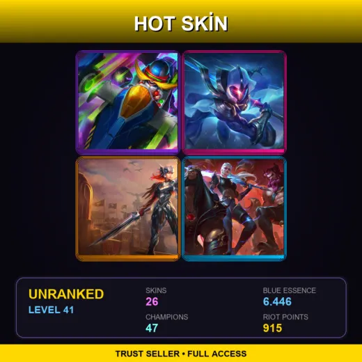 NA | Arcade Corki | Cosmic Blade Master Yi | Iron Solari Leona | Pentakill III: Lost Chapter Olaf | 26 Skin | 47 Champ | Lv41