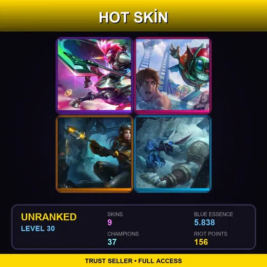 OCE | Arcade Hecarim | Pool Party Ziggs | Steel Legion Lux | Tundra Hunter Warwick | 9 Skin | 37 Champ | Lv30 — Unchained Alistar