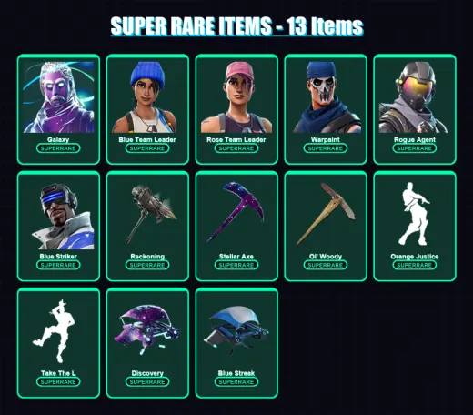 [PC] | Galaxy | Blue Team Leader | Rose Team Leader | Warpaint | Rogue Agent | 76 skin | 64 pickaxe | 64 emote | 59 glider | Lv723