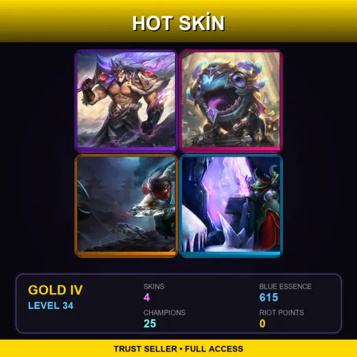 BR | Victorious Tryndamere | Victorious Kog'Maw | Dragonblade Talon | Festival Kassadin | 4 Skin | 25 Champ | Gold IV | Lv34