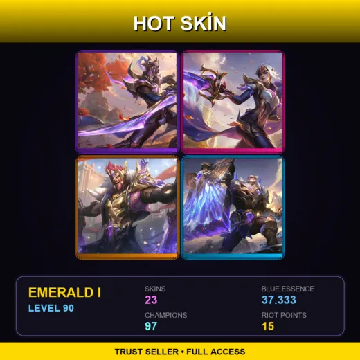 EUNE | Victorious Master Yi | Victorious Fiora | Victorious Draven | Victorious Braum | 23 Skin | 97 Champ | Emerald I | Lv90