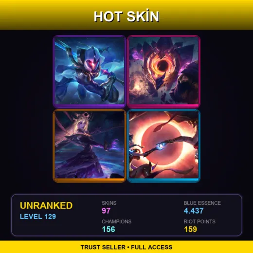 VN | Cosmic Blade Master Yi | Dark Star Malphite | Dark Cosmic Lux | Cosmic Dusk Xayah | 97 Skin | 156 Champ | Lv129