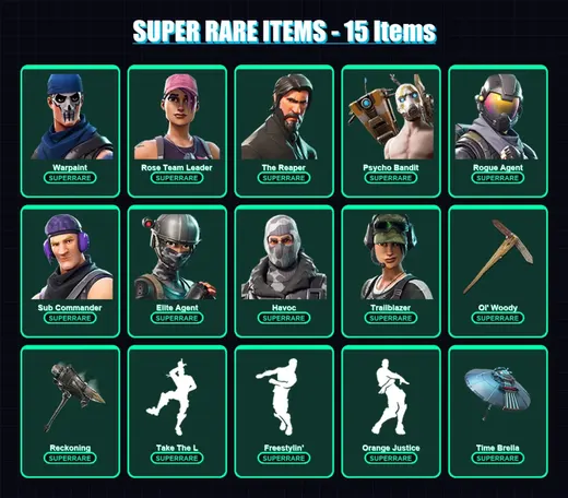 [PC/XBOX] | Warpaint | Rose Team Leader | The Reaper | Psycho Bandit | Rogue Agent | 55 skin | 49 pickaxe | 39 emote | 40 glider | Lv507