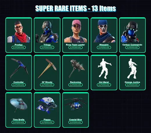 [PS4/PS5/XBOX/PC] | Prodigy | Trilogy | Rose Team Leader | Warpaint | Carbon Commando | 98 skin | 145 pickaxe | 172 emote | 131 glider | Lv2413