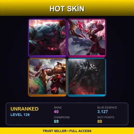 LAS | Hextech Sion | Conqueror Karma | Blood Moon Aatrox | King of Clubs Mordekaiser | 40 Skin | 89 Champ | Lv126 — Caterpillar Kog Maw