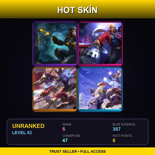LAS | Steel Legion Lux | Primetime Draven | SKT T1 Ekko | Snow Day Syndra | 5 Skin | 47 Champ | Lv52 — Snow Day Syndra