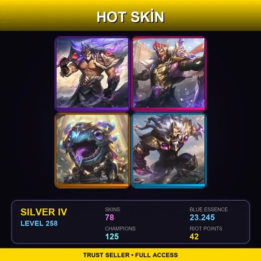 LAS | Victorious Tryndamere | Victorious Draven | Victorious Kog'Maw | Victorious Rengar | 78 Skin | 125 Champ | Silver IV | Lv258