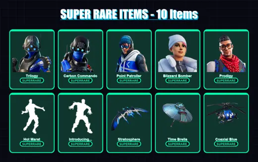 [PC] | Trilogy | Carbon Commando | Point Patroller | Blizzard Bomber | Prodigy | 33 skin | 70 pickaxe | 51 emote | 64 glider | Lv988