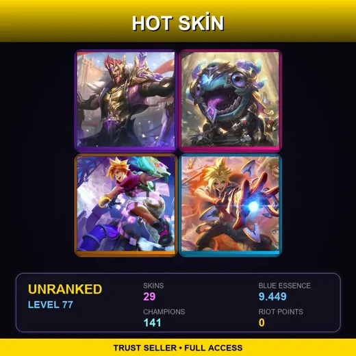 VN | Victorious Draven | Victorious Kog'Maw | Battle Academia Ezreal | High Noon Tahm Kench | 29 Skin | 141 Champ | Lv77
