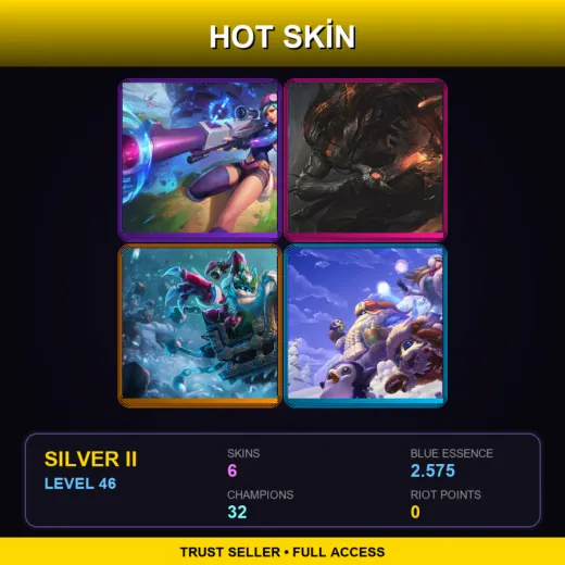 LAN | Arcade Caitlyn | Nightbringer Yasuo | Bad Santa Veigar | Snow Day Bard | 6 Skin | 32 Champ | Silver II | Lv46 — Bad Santa Veigar
