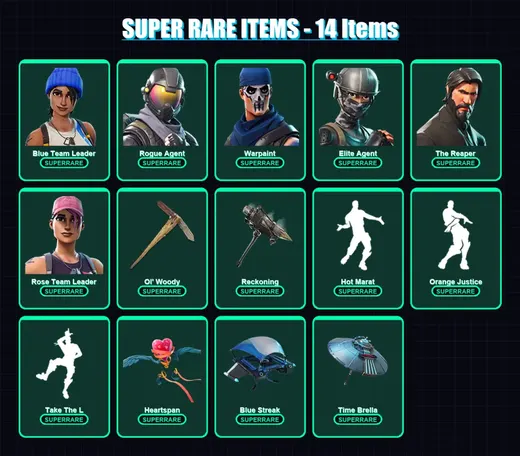 [PS4/PS5/XBOX/PC] | Blue Team Leader | Rogue Agent | Warpaint | Elite Agent | The Reaper | 88 skin | 79 pickaxe | 96 emote | 93 glider | Lv1292