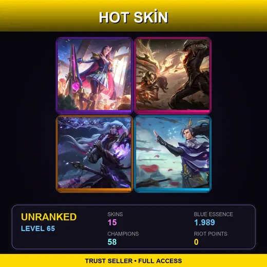 LAS | Battle Academia Caitlyn | High Noon Varus | Dream Dragon Yasuo | Eternal Sword Yi | 15 Skin | 58 Champ | Lv65