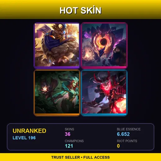 VN | Victorious Maokai | Dark Star Malphite | Elderwood LeBlanc | Blood Moon Thresh | 36 Skin | 121 Champ | Lv196