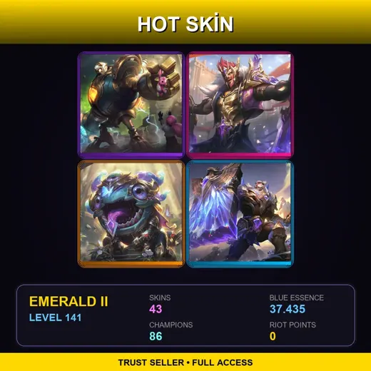LAN | Victorious Blitzcrank | Victorious Draven | Victorious Kog'Maw | Victorious Braum | 43 Skin | 86 Champ | Emerald II | Lv141