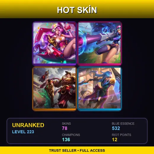 SG | Battle Academia Leona | Arcade Miss Fortune | Arcade Caitlyn | Star Guardian Poppy | 78 Skin | 136 Champ | Lv223
