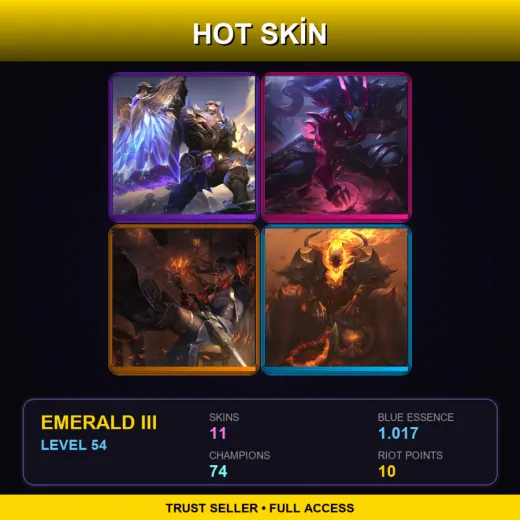 VN | Victorious Braum | Blood Moon Tryndamere | High Noon Yone | High Noon Thresh | 11 Skin | 74 Champ | Emerald III | Lv54
